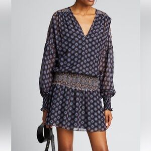 Rami Brook Navy Silk Printed Davies Dress